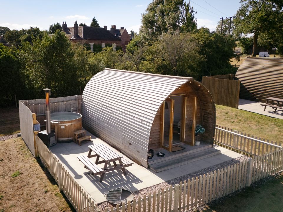 Cabin and hot tub from above