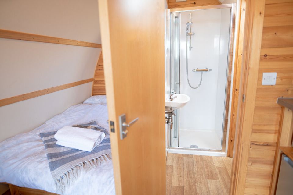 Cabin bedroom and shower