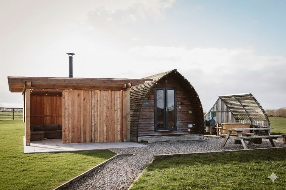Cabin with covered hot tub