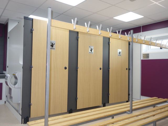 Row of shower cubicles