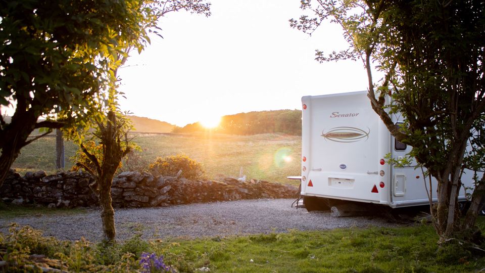 Caravan pitch at sunset
