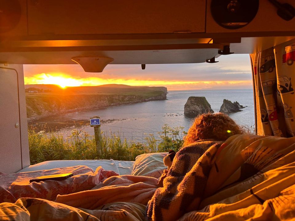 Sunrise view from a campervan