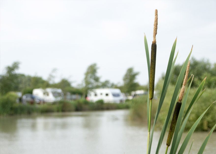 Lake with pitches beyond
