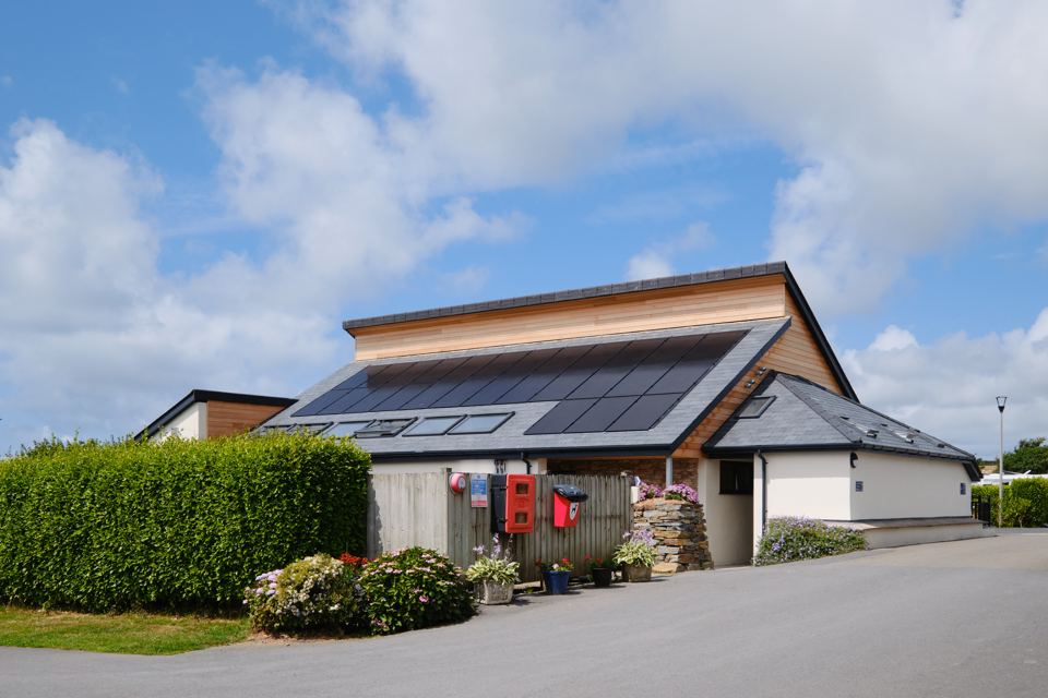 Lodge exterior with solar panels