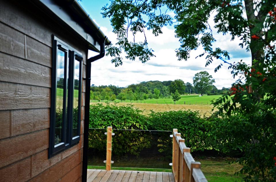 Lodge window with the fields beyond