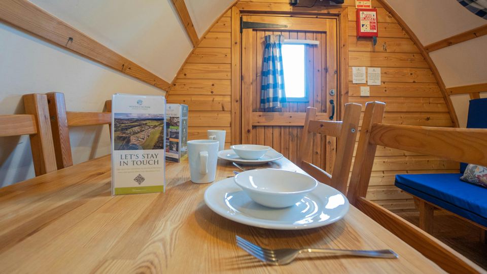 Dining table inside the pod