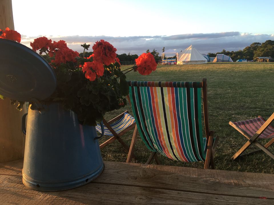 Deckchairs looking over the field