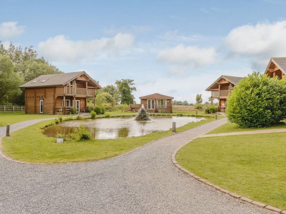 Log lodges around the pond
