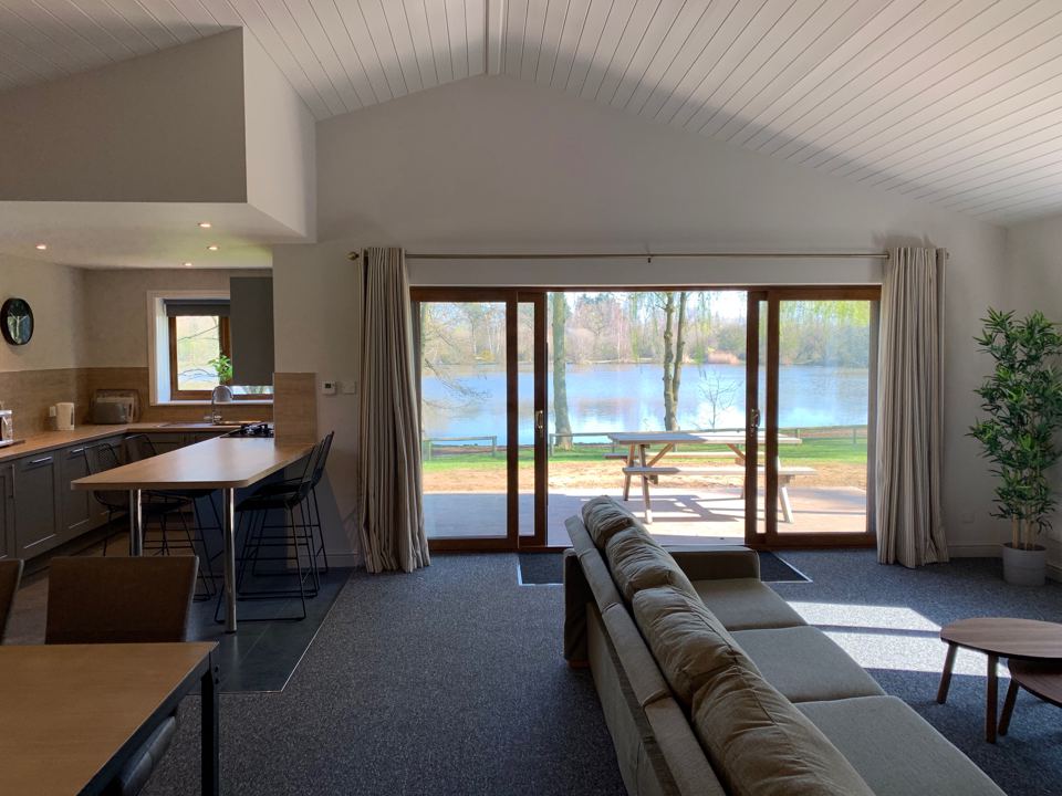 Lodge lounge looking onto the lake
