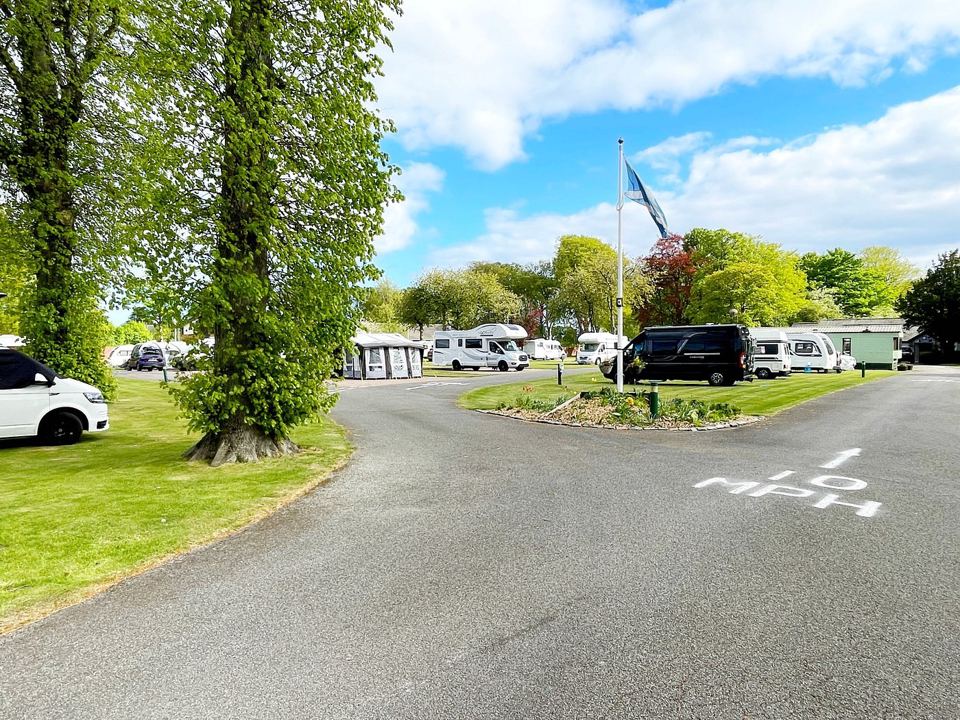 Park roadway between pitches