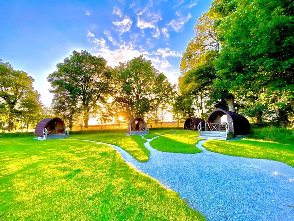 Camping pods on the lawn