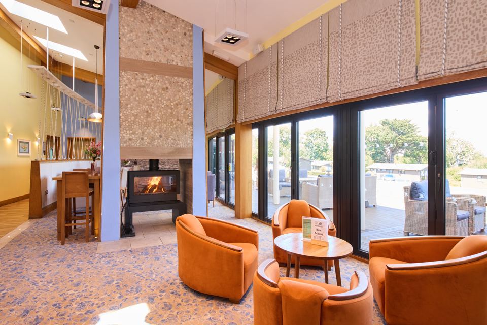 Clubhouse lounge with log burner