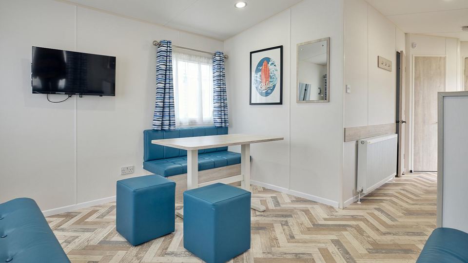 Lounge with blue sofas