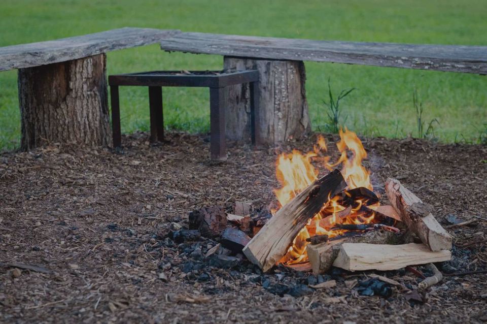 Fire pit with log benches