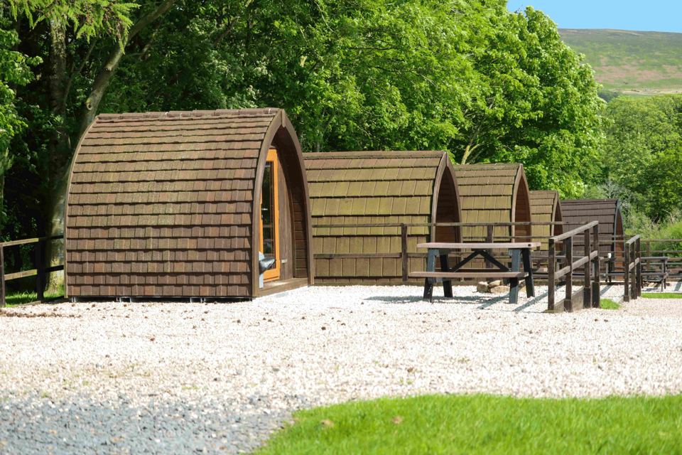 Glamping pods on gravel