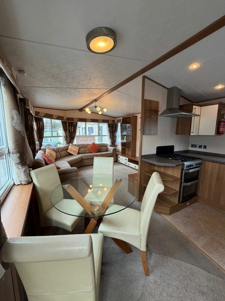 Inside the static caravan