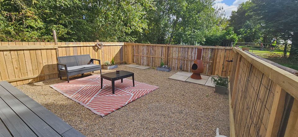 Private patio with fire pit