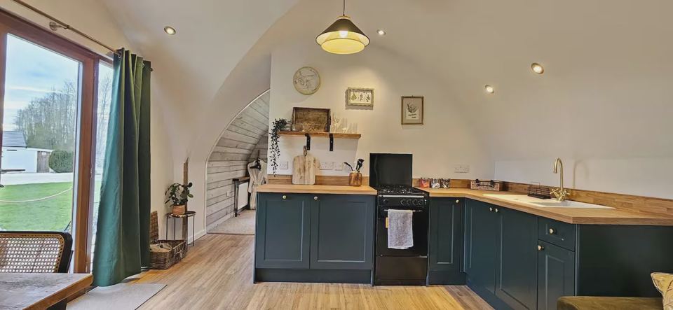 Open-plan kitchen in a luxury pod