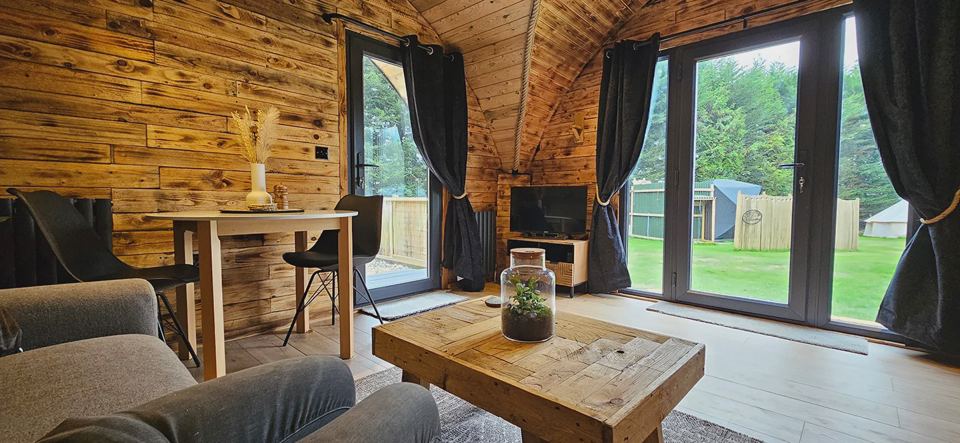 Pod lounge with patio doors