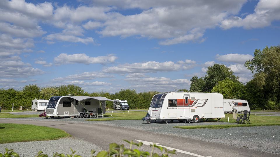 Caravan with awning on pitch